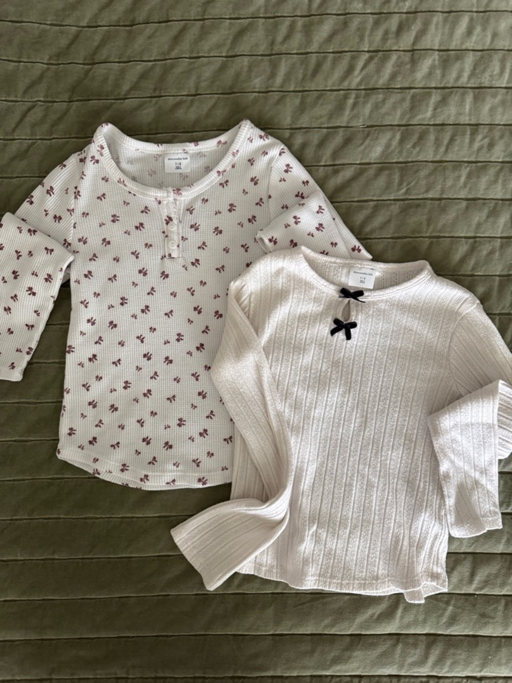 abercrombie kids White Floral Thermal and Cream Rib Knit Long Sleeve Tee Set